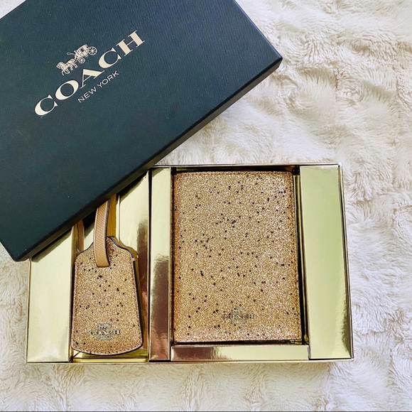 Coach Handbags - Coach Gold Passport Cover & Luggage Tag Set NWT